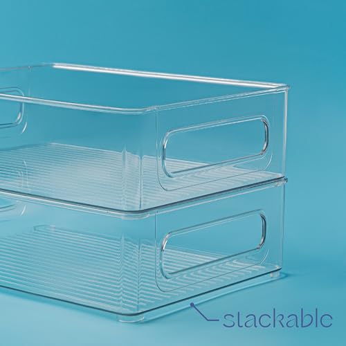 Plastic Food Storage 4 Pack Clear Container Bin with Handles for Organizing Kitchen (4 Count)