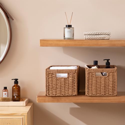 4 Pack Wicker Basket (Rectangular- 4pack 13.4"×8.3"×7.1" / Caramel)
