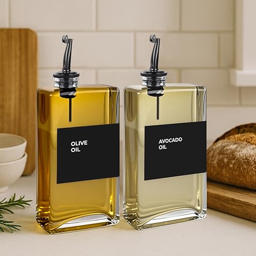Glass Oil Dispenser for Kitchen (Black / 11.8 fl oz (2-Pack))