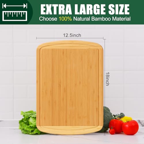 Extra Large Bamboo Cutting Boards for Kitchen (Two-Tone / 18"L x 12.5"W)