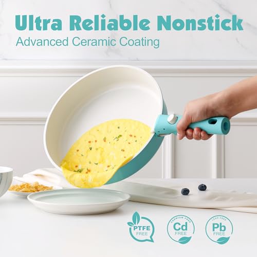 17 Piece Ceramic Detachable Handle Pots and Pans Set Turquoise (Turquoise / 17 Piece)