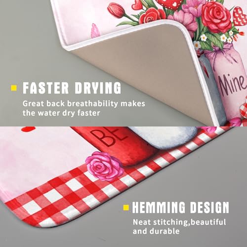 Rose Vase Dish Drying Mat 16x18 inch Romantic Floral Washable Absorbent Dish Dry Pad Fast Dry Drainer Rack Mats Kitchen Counter Accessories (Rose Floral Vase / 16" x 18")