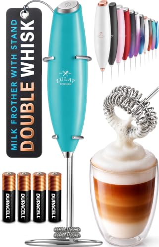 Powerful Milk Frother Wand With Duracell Batteries (Royal Aqua / Double Whisk + Batteries)