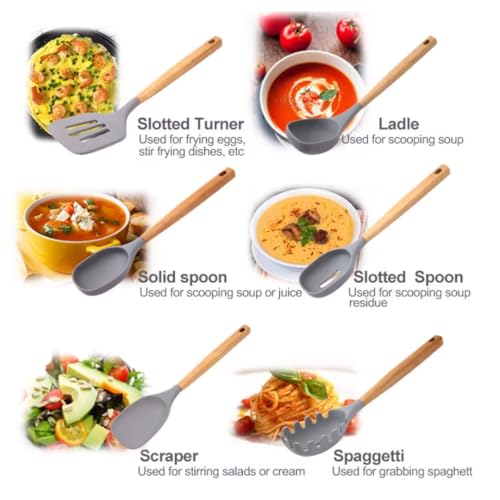 Premium Silicone Kitchen Utensil Set (Gray)