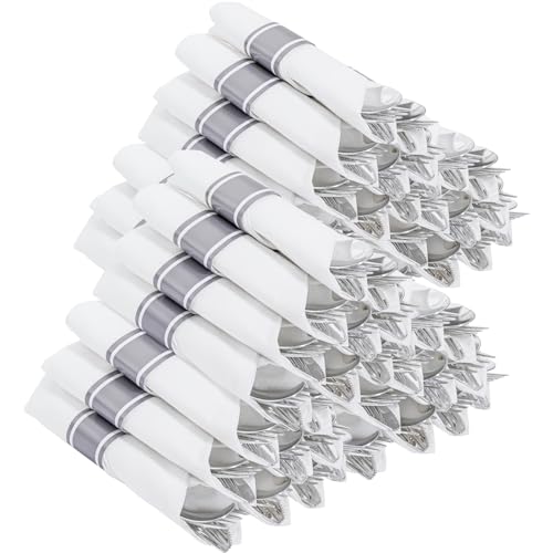 400PCS Pre Rolled Silver Plastic Silverware Sets (Silver - Classic)