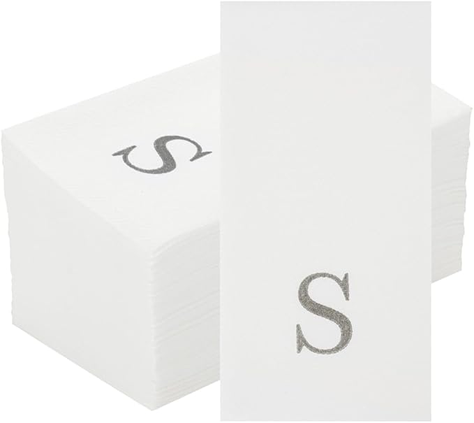 Luxenap 15.8 X 7.9 Inch Linen-Feel Guest Towels, 2000 Lettered Hand Towels - Silver Letter 'S', Sans Serif Font, White Paper Dinner Napkins, airlaid, For Restrooms And Tables - Restaurantware