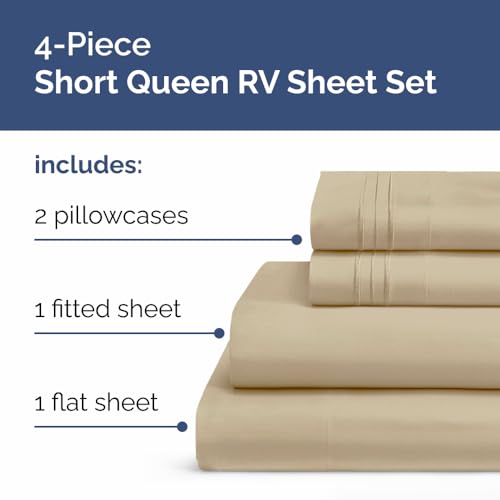 Short Queen Size 4 Piece Bed Sheet Set (13 - Beige / Short Queen)