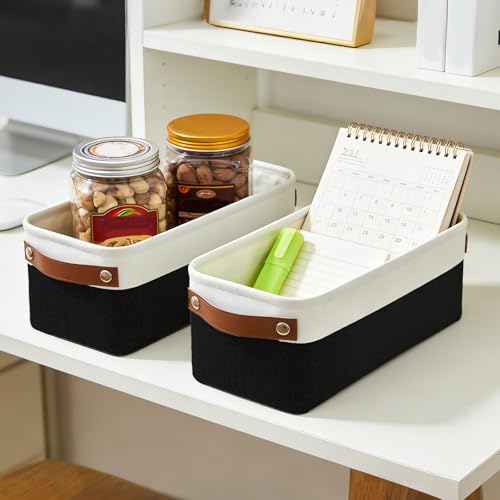 Small Fabric Storage Baskets (Black / Off-White / Narrow-15"x6"x5")