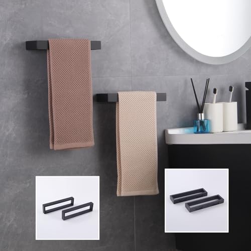 Modern Black Towel Holder Stainless Steel Towel Ring for Bathroom Lavatory Wall Mount Contemporary Style 2 Pack HG1716 (Black)