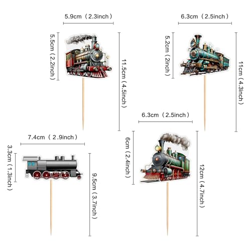 24Pcs Train Transportation Cupcake Toppers Vintage Locomotiv Cupcake Picks for Retro Train Boys Girls Birthday Party Baby Shower Cupcake Decorations Train Transportation Party Decors (Brown)