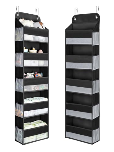 1 Pc Over the Door Organizer with 5 Bins 10 Side Pockets (Black / 5 Tier)