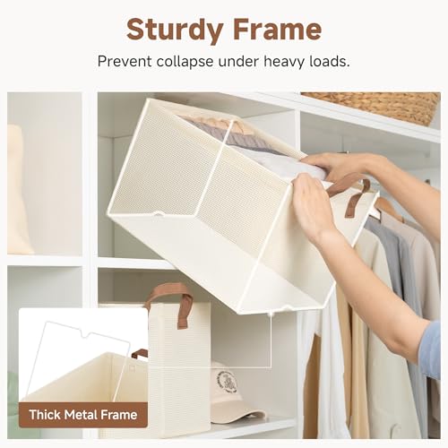 Closet Storage Bins (Beige（Texture） / 16 ½" L x 12" W x 10 ¼" H)