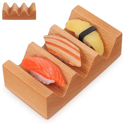 Wooden Taco Holder 3 Slot Sushi Handroll Stand V Shape Tray