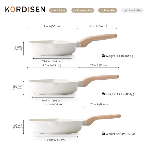 Ceramic Nonstick Frying Pan Skillet Set (White Ceramic / 8+9.5+11 Inch)