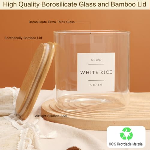 Large Glass Flour and Sugar Containers with 42 Kitchen Pantry Labels (85OZ)