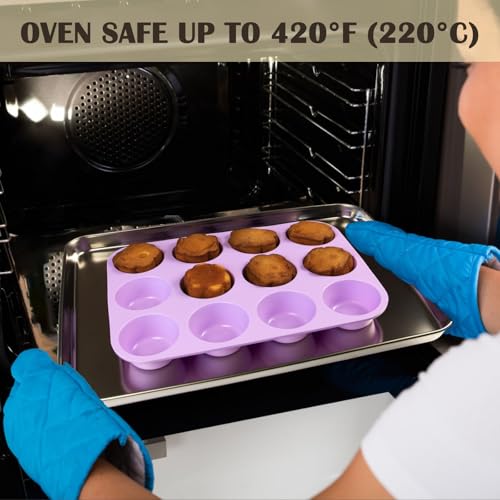 12 Cups Silicone Mini Muffin Pan Set (Set of 2--12 Cups (Blue+Purple))