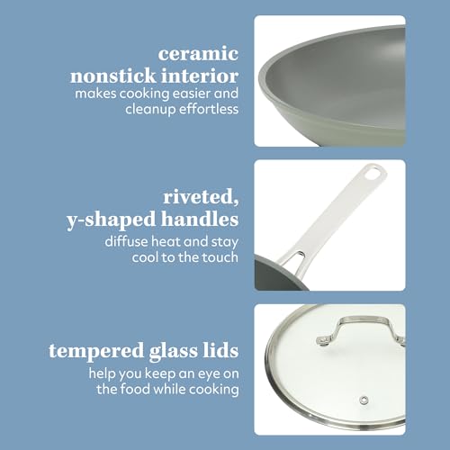 Kitchen Essentials Cool Commune Hard Anodized 10 Piece PFA Free Ceramic Non stick Interior Forged Durable Aluminum Pots and Pans Cookware Set (10-Piece Cookware Set (Hard Anodized Aluminum) / Green (Hard Anodized Aluminum))