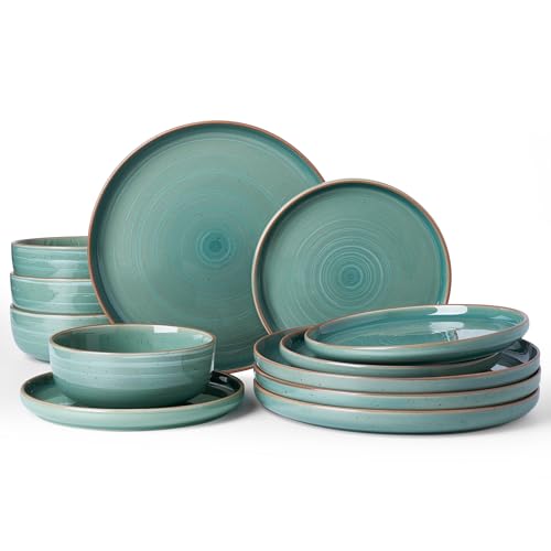 Meteor 12 Piece Stoneware Dinnerware Set (Peacock Green / Service for 4 (Standard Dinner Set))