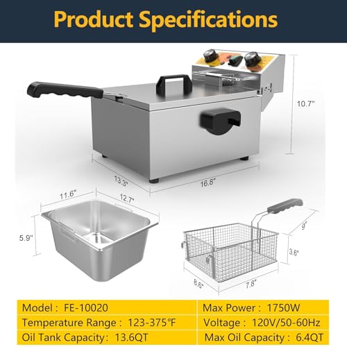 13.6QT Electric Deep Fryer with 6L