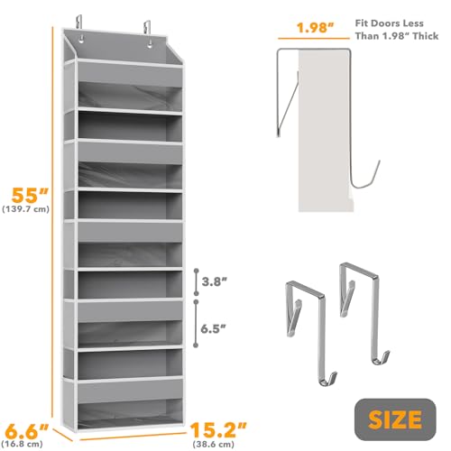1 Pack Over The Door Organizer with 5 Large Pockets and 10 Mesh Side Pockets (1 Pack / Gray)