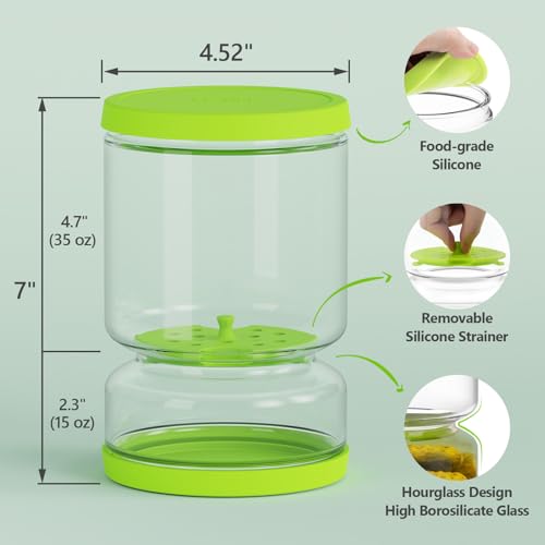 Glass Pickle Container with Strainer (Green Yellow)