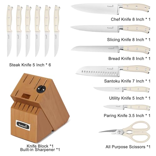 Kitchen Chef Knife Block Set (Pro Acacia Wood / 15 pieces)