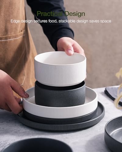 Star Stoneware Dinnerware Set (Matte White & Charcoal)