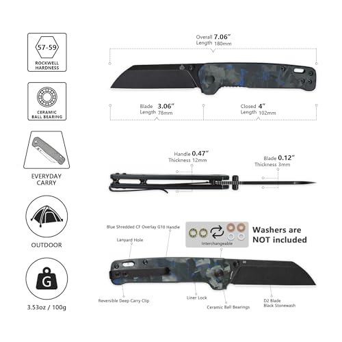 Penguin V2 Folding Pocket Knife (Blue Shredded CF Overlay/Black)