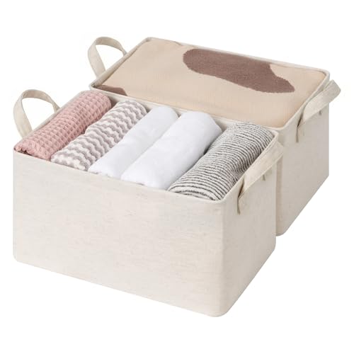 Fabric Storage Bins (Beige（Cotton-linen） / 14 ¾" L x 10 ¼" W x 8 ¼" H)