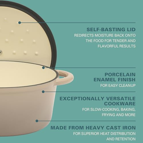 Addlestone 5 Qt Enameled Cast Iron Dutch Oven Pot with Lid (5-Quart / Gradient Taupe)