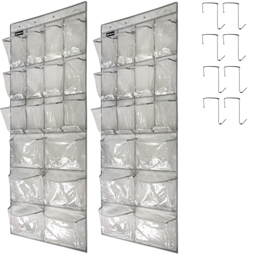 2 Pack Extra Large Hanging Crystal Clear Over Door Shoe Organizers (A-Grey&Clear)