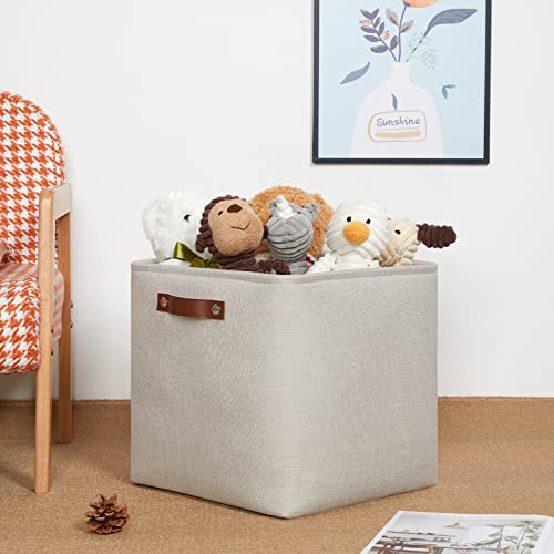 Storage Bins 4 Pack Of 13x13x13 Decorative Storage Cube Bins Suit Office (Beige / L-13"x 13"x 13")