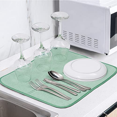 Dish Drying Mats 2 Pack (14''X17'' / 2 Pack Light Green)