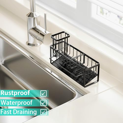 Sponge Holder for Kitchen Sink (Black-Sloping / with Dishcloth Holder)
