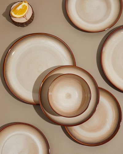 Stoneware Dinnerware Sets for 8 (Brown Yellow / Set (24pcs))