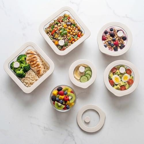 Glass Food Container Set with Glass Lid (White Sand-6P)