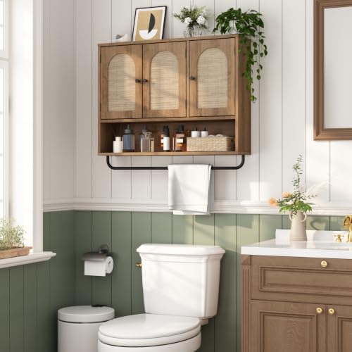 Rattan Bathroom Wall Cabinet (Natural Oak / 3 Doors)