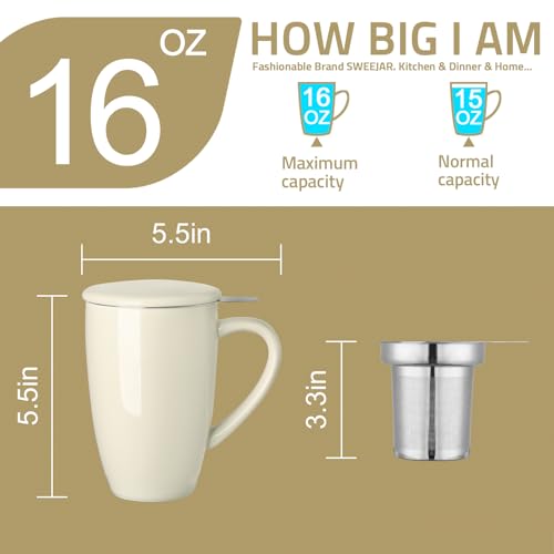 Sweejar Porcelain Tea Mug with Infuser and Lid (Beige / Tea Cup(16 Fl Oz))
