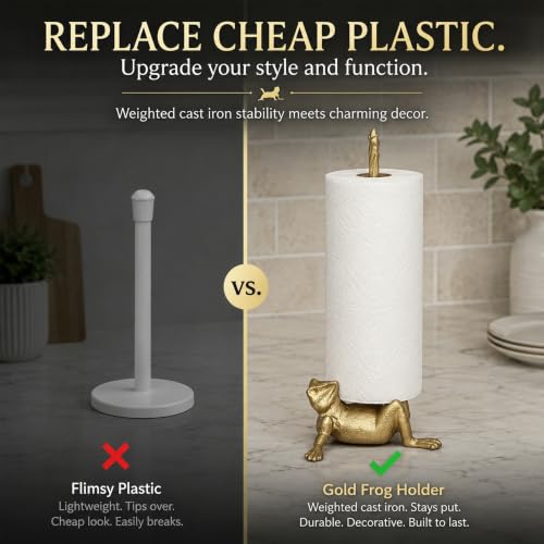 Gold Frog Paper Towel Holder & Metal Toilet Paper Holder Stand (Gold Frog)