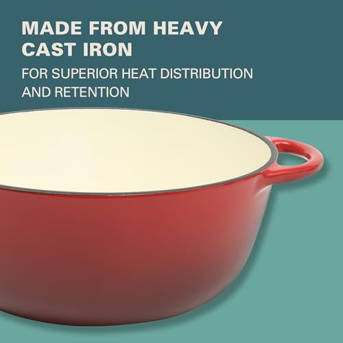 Addlestone 2.65 Quart Round Enamel Cast Iron Dutch Oven Pot With Lid & Dual Handles (2.65-Quart / Gradient Red)
