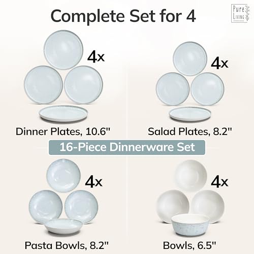 16 Piece Stoneware Dinnerware Set for 4 (Light / Beige Blue / Set for 4 (16pcs))