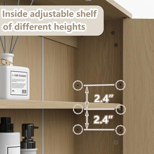 31''W Over Toilet Storage Cabinet Modern Above Toilet Shelf Cabinet with Fluted Doors & Toilet Paper Storage Holder for Bathroom (Natural Oak / Fluted Doors Over Toilet Cabinet)