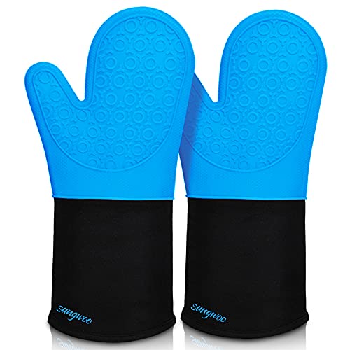 Silicone Oven Mitts (Blue & Black / 14.6in Oven Mitts)