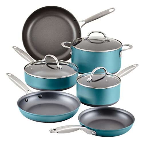 Achieve Hard Anodized Nonstick Cookware Pots and Pans Set (Cookware Set (9 Piece) / Teal)