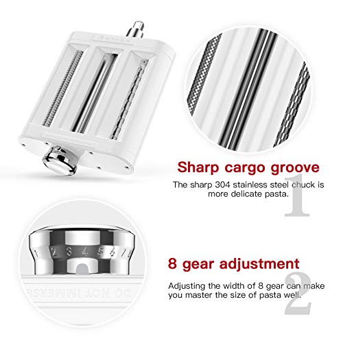 Pasta Maker Attachment 3 in 1 Set for KitchenAid Stand Mixers Included Pasta Sheet Roller (White)