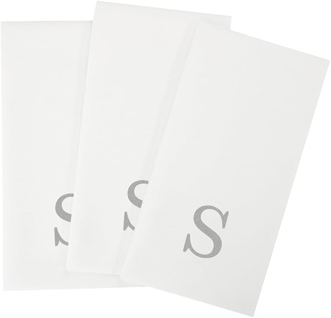 Luxenap 15.8 X 7.9 Inch Linen-Feel Guest Towels, 2000 Lettered Hand Towels - Silver Letter 'S', Sans Serif Font, White Paper Dinner Napkins, airlaid, For Restrooms And Tables - Restaurantware