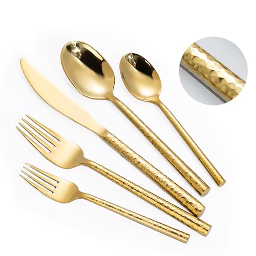Hammered Gold Silverware Set (Hammered Gold 20 pcs)