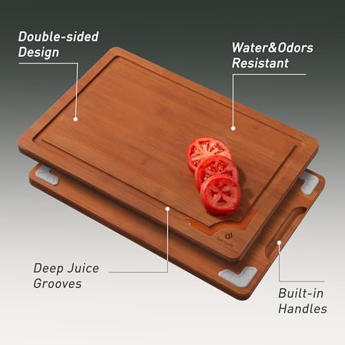 Bamboo Cutting Board Set Non Slip Feet Over Sink Day Gifts Best Mama Mommy Bonus Busy Mom Ever Christmas Xmas Birthday Law Step Stepmom Stepmother Who Have Everything Good Unique Useful Present (2 Pack / Brown)