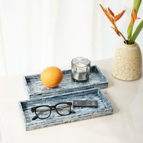 Blue Mother of Pearl Tray Set of 2 (Blue)