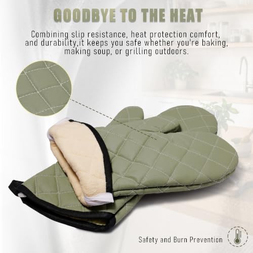 15" 425°F Terry Oven Mitts Quilted Heat Resistant Kitchen (Green / 15 inch)